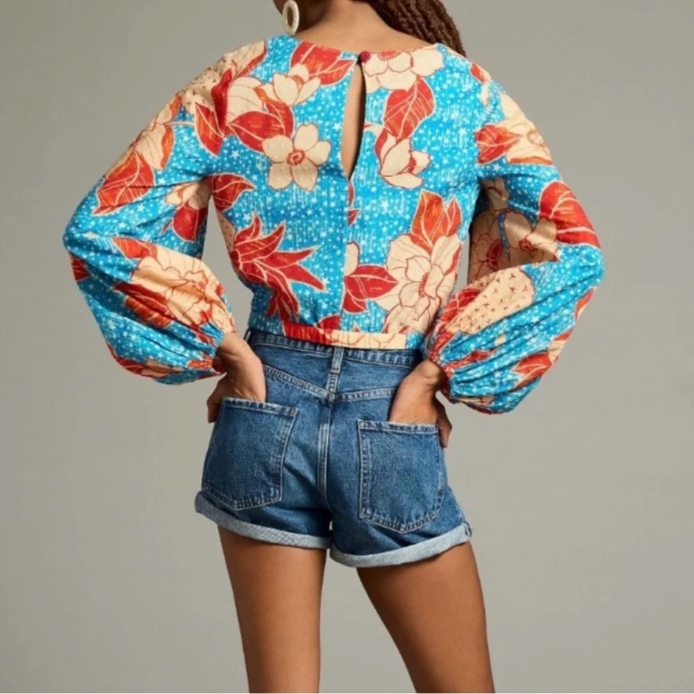 NWT Farm Rio x Anthropologie Puff-Sleeve Bubble Blouse size L